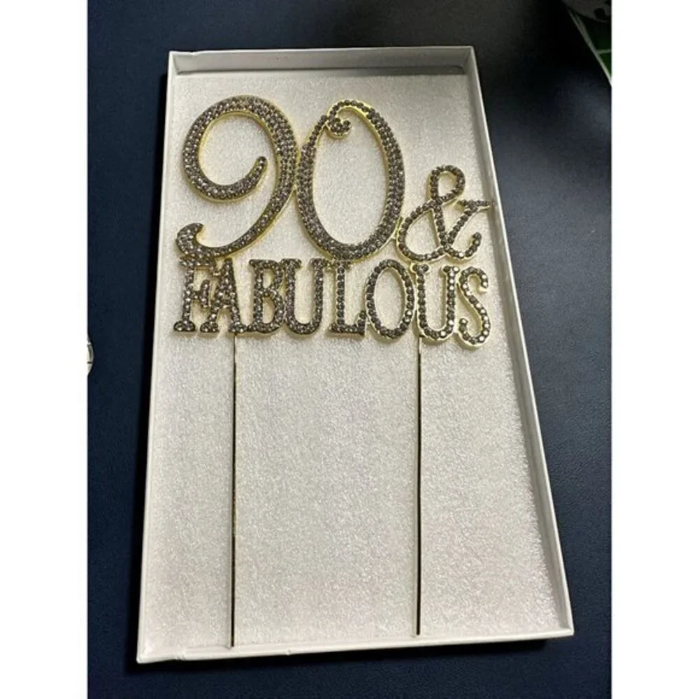 90 & FABULOUS BLING BLING CAKE TOPPER WITH GOLD TRIM - NEVER USED